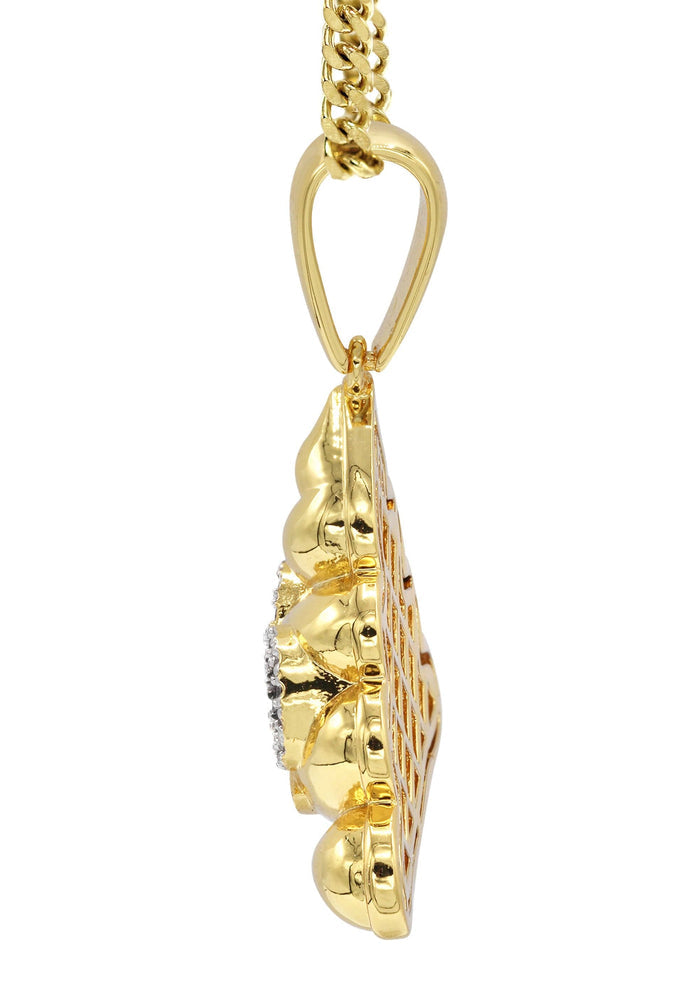 Mens Gold Plated Cuban Link Chain & Emoji Pendant | Appx. 17 Grams