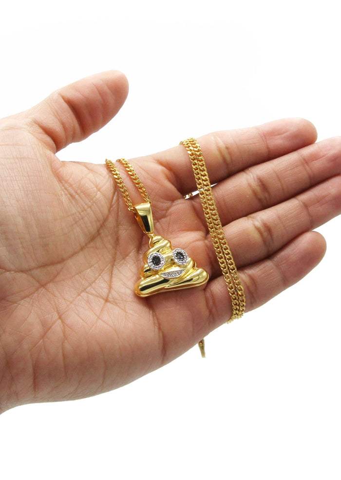 Mens Gold Plated Cuban Link Chain & Emoji Pendant | Appx. 17 Grams