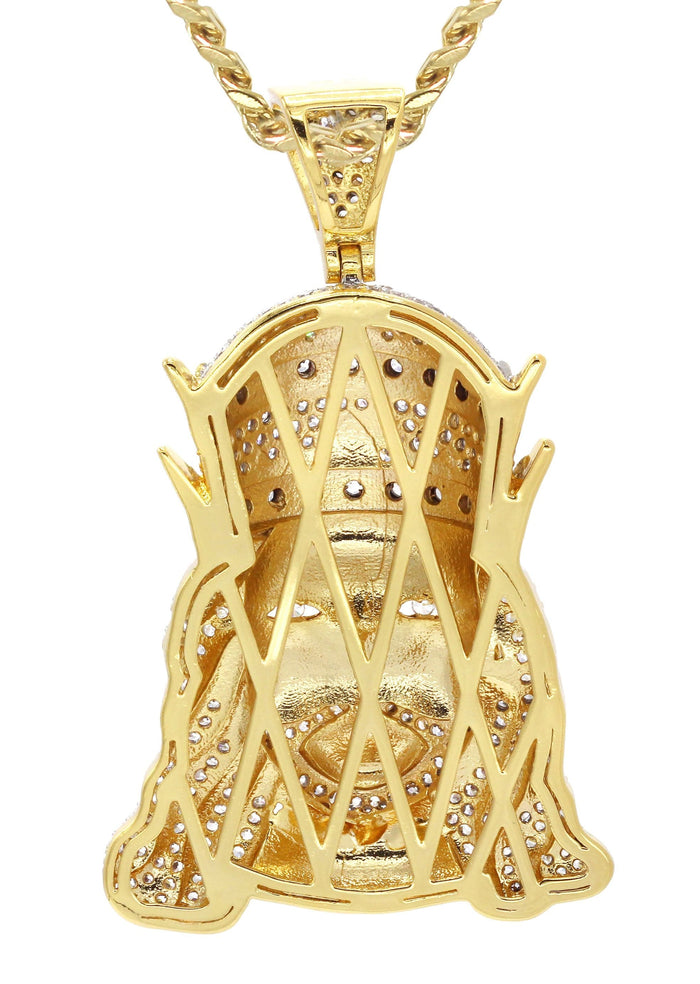 Mens Gold Plated Cuban Link Chain & King Pendant | Appx. 19.5 Grams