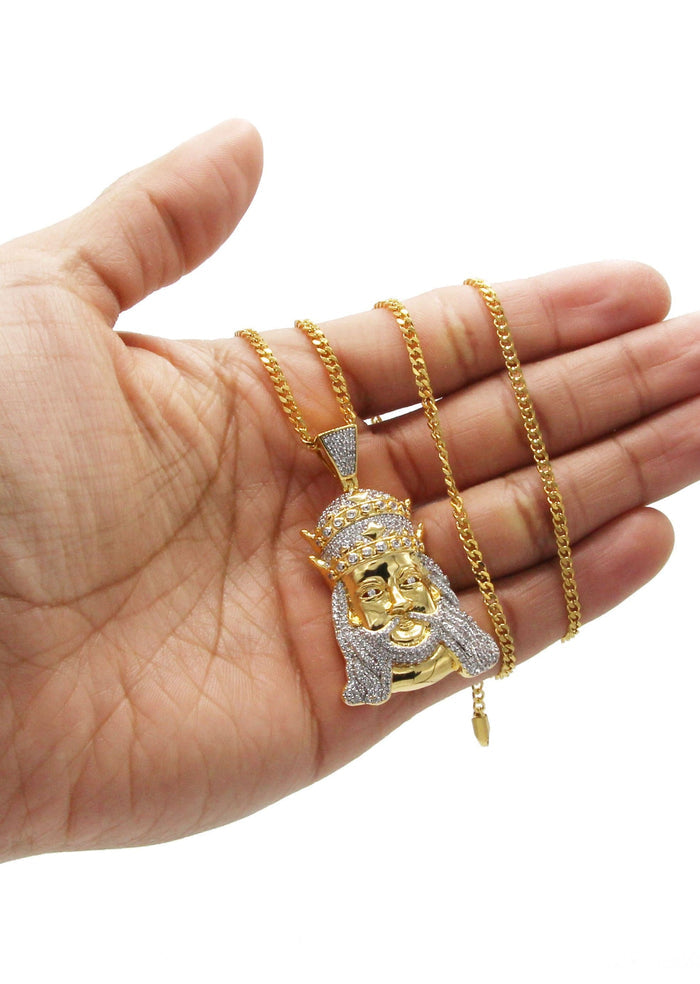 Mens Gold Plated Cuban Link Chain & King Pendant | Appx. 19.5 Grams