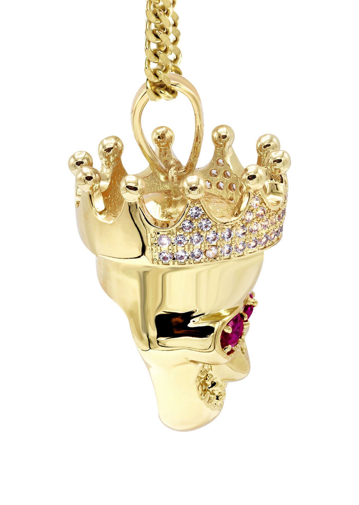 Mens Gold Plated Cuban Link Chain & Skull Pendant | Appx. 21 Grams
