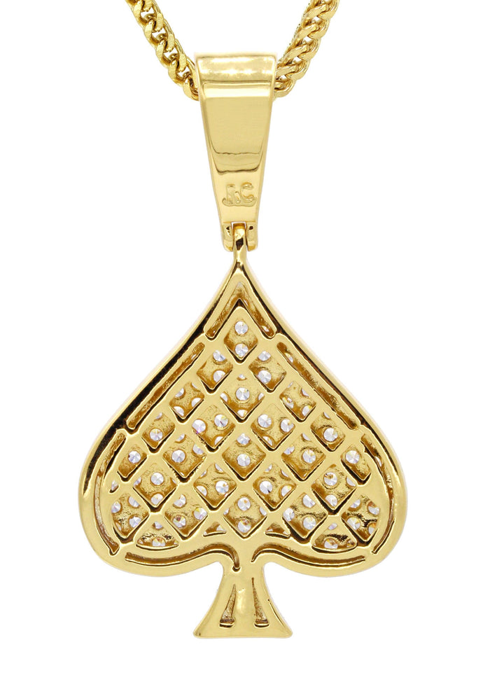 Mens Gold Plated Franco Chain & Ace of Spades Pendant | Appx. 15.9 Grams