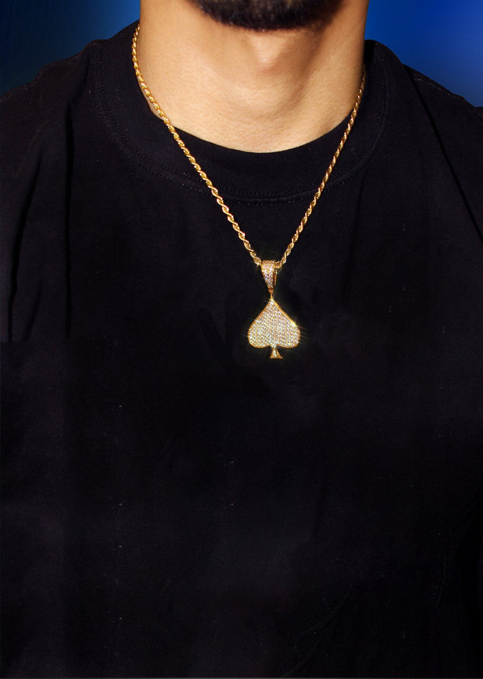 Mens Gold Plated Franco Chain & Ace of Spades Pendant | Appx. 15.9 Grams