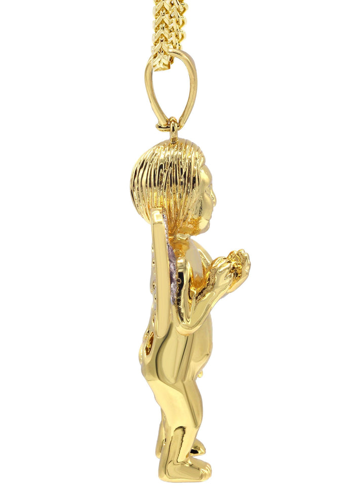Mens Gold Plated Franco Chain & Angel Pendant | Appx. 19.4 Grams