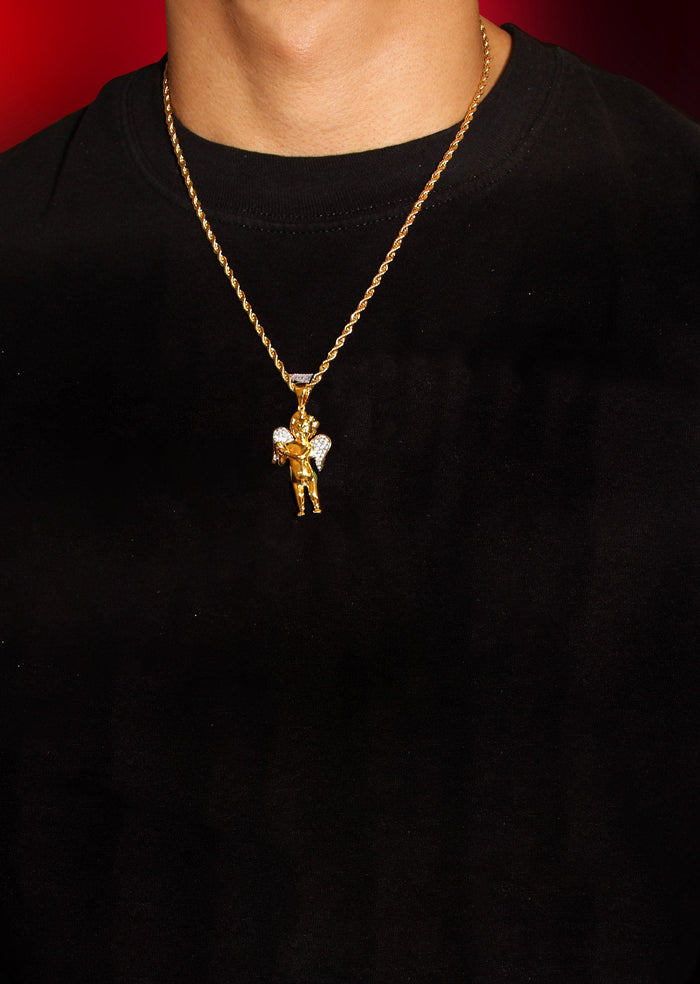 Mens Gold Plated Franco Chain & Angel Pendant | Appx. 19.4 Grams
