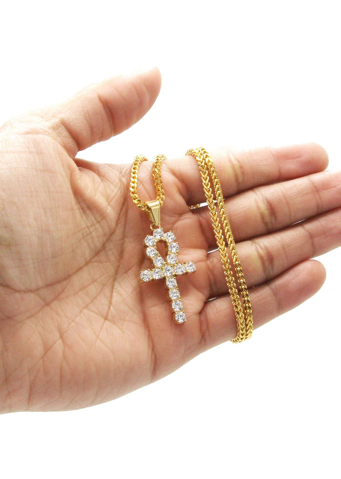 Mens Gold Plated Franco Chain & Ankh Pendant | Appx. 14.2 Grams