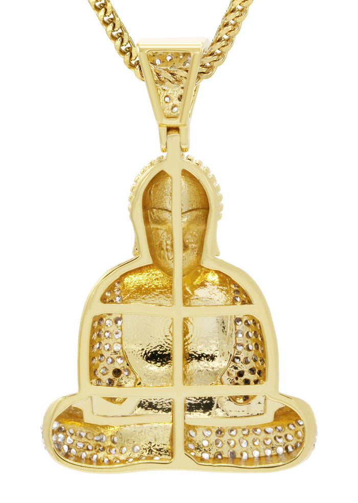 Mens Gold Plated Franco Chain & Buddha Pendant | Appx. 14 Grams