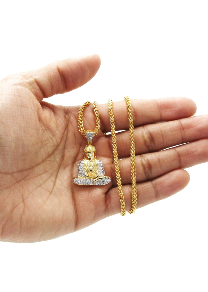 Mens Gold Plated Franco Chain & Buddha Pendant | Appx. 14 Grams