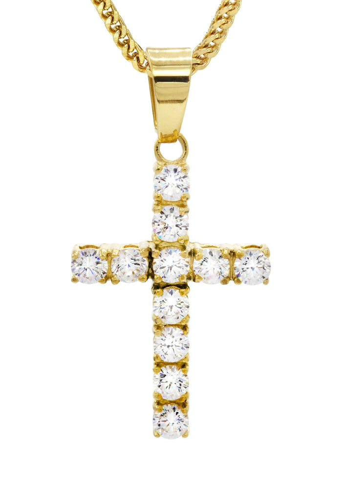 Mens Gold Plated Franco Chain & Cross Pendant | Appx. 12.4 Grams
