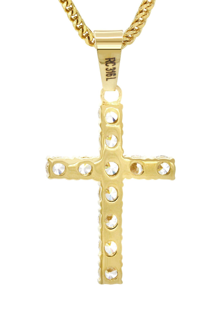Mens Gold Plated Franco Chain & Cross Pendant | Appx. 12.4 Grams