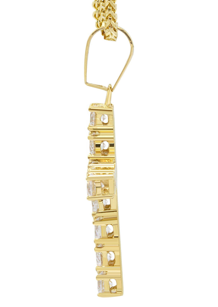 Mens Gold Plated Franco Chain & Cross Pendant | Appx. 12.4 Grams
