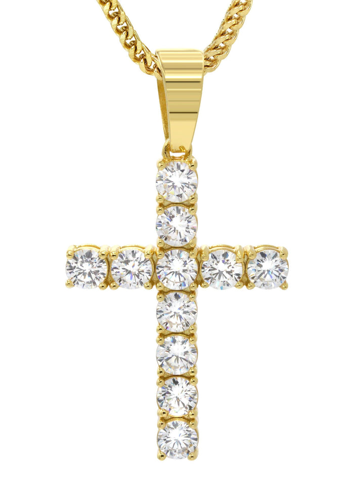 Mens Gold Plated Franco Chain & Cross Pendant | Appx. 13 Grams