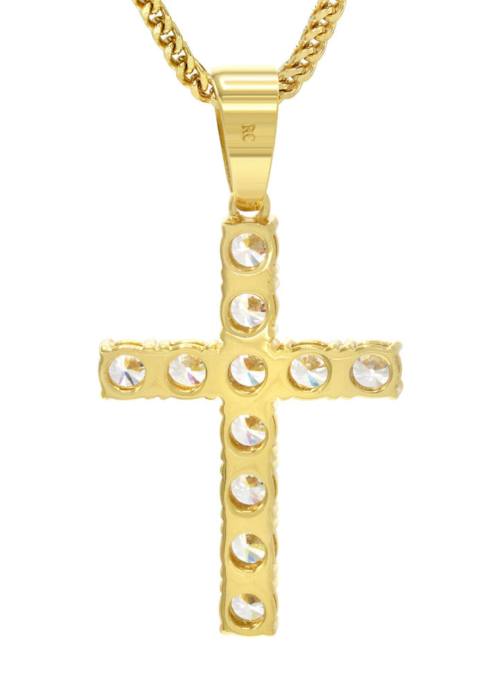Mens Gold Plated Franco Chain & Cross Pendant | Appx. 13 Grams