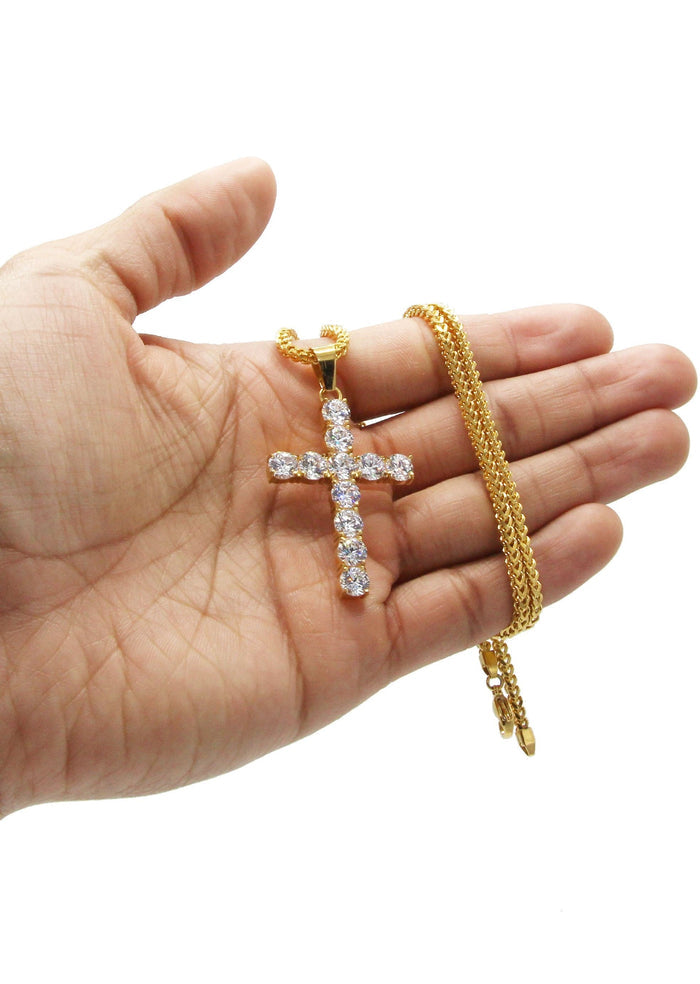 Mens Gold Plated Franco Chain & Cross Pendant | Appx. 13 Grams