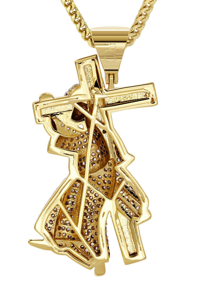 Mens Gold Plated Franco Chain & Cross Pendant | Appx. 14.4 Grams