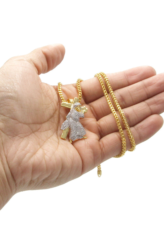 Mens Gold Plated Franco Chain & Cross Pendant | Appx. 14.4 Grams