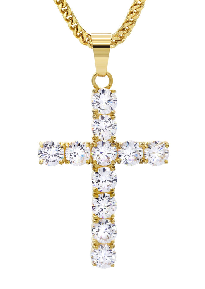 Mens Gold Plated Franco Chain & Cross Pendant | Appx. 16 Grams