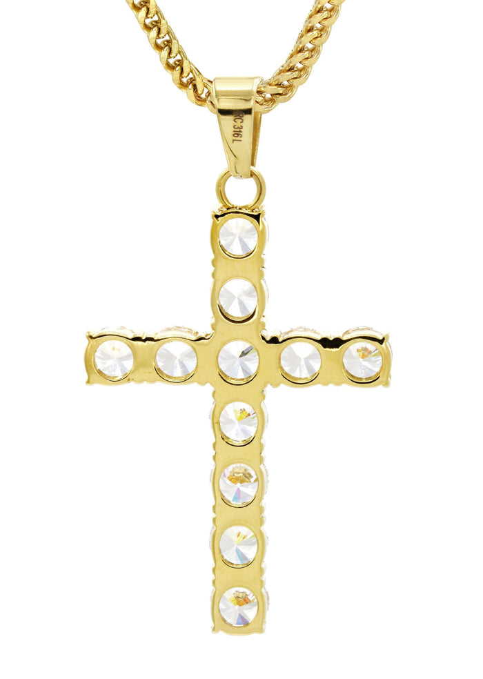 Mens Gold Plated Franco Chain & Cross Pendant | Appx. 16 Grams