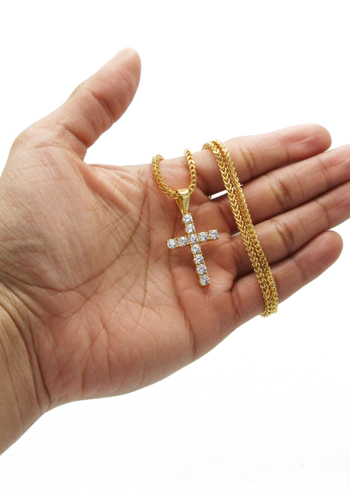Mens Gold Plated Franco Chain & Cross Pendant | Appx. 16 Grams