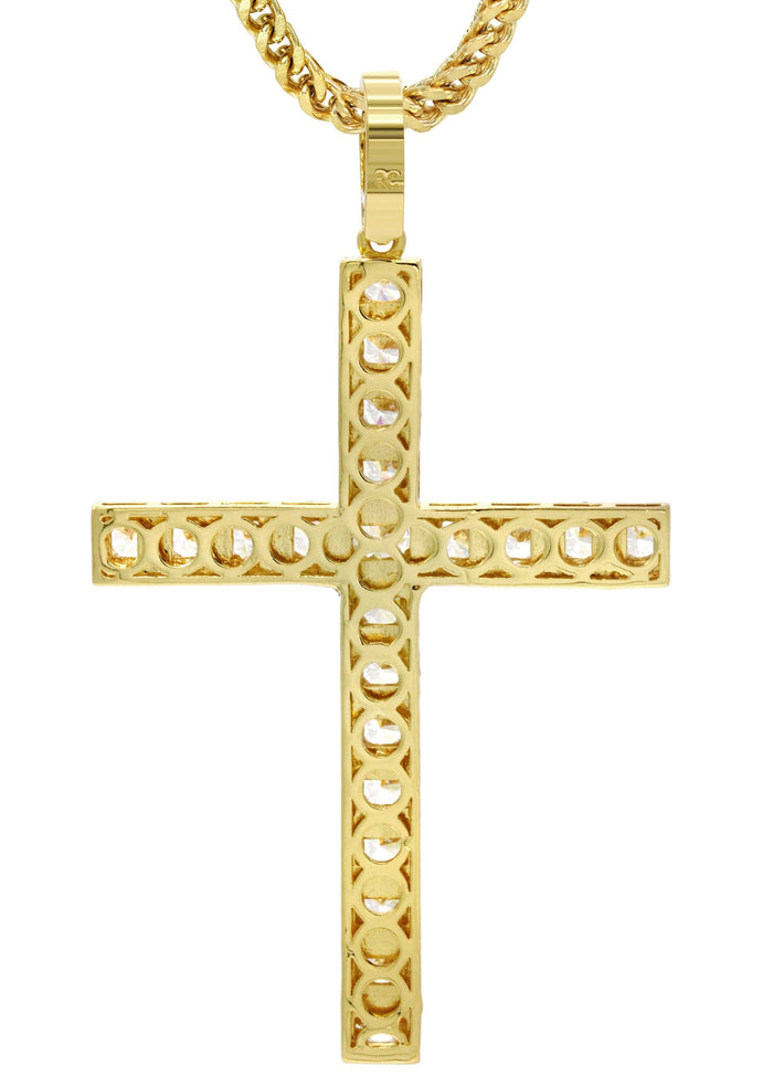 Mens Gold Plated Franco Chain & Cross Pendant | Appx. 30.5 Grams