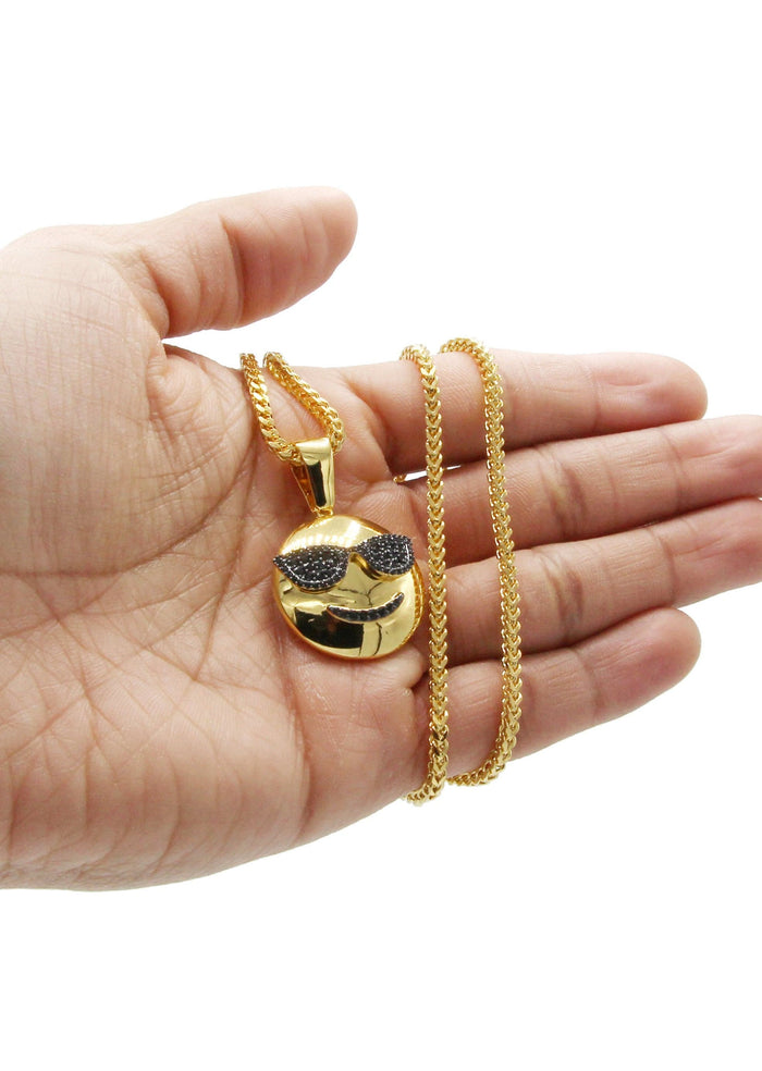 Mens Gold Plated Franco Chain & Emoji Pendant | Appx. 15.6 Grams