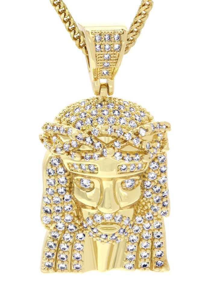 Mens Gold Plated Franco Chain & Jesus Piece Chain | Appx. 15.2 Grams