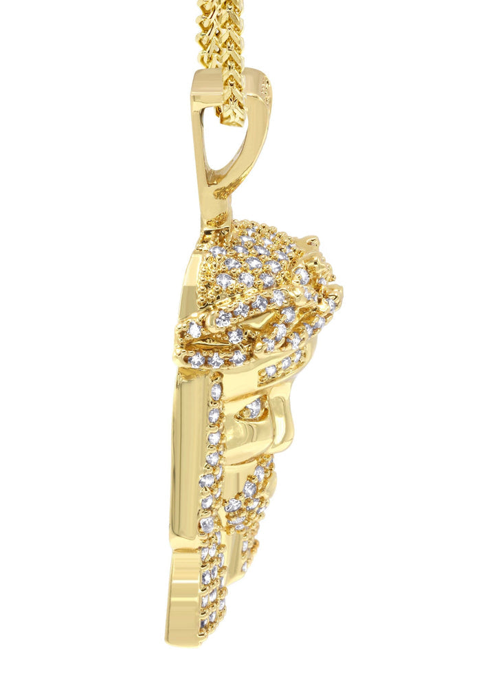 Mens Gold Plated Franco Chain & Jesus Piece Chain | Appx. 15.2 Grams