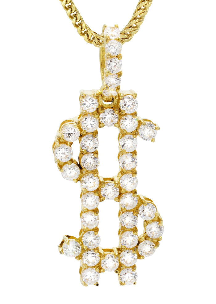 Mens Gold Plated Franco Chain & Money Sign Pendant | Appx. 14.3 Grams