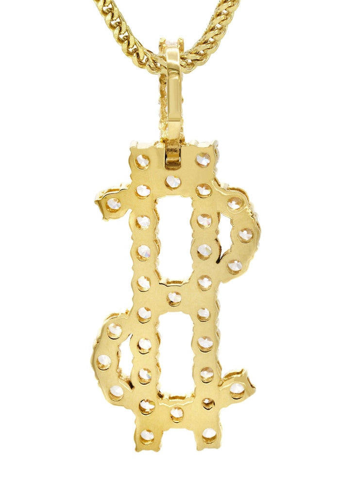 Mens Gold Plated Franco Chain & Money Sign Pendant | Appx. 14.3 Grams
