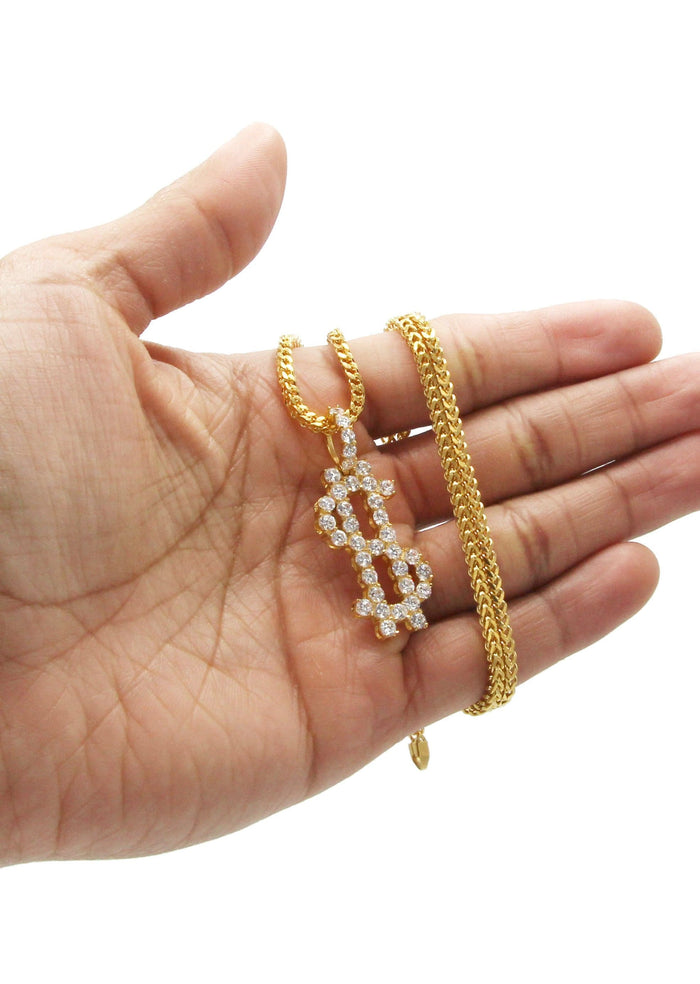 Mens Gold Plated Franco Chain & Money Sign Pendant | Appx. 14.3 Grams