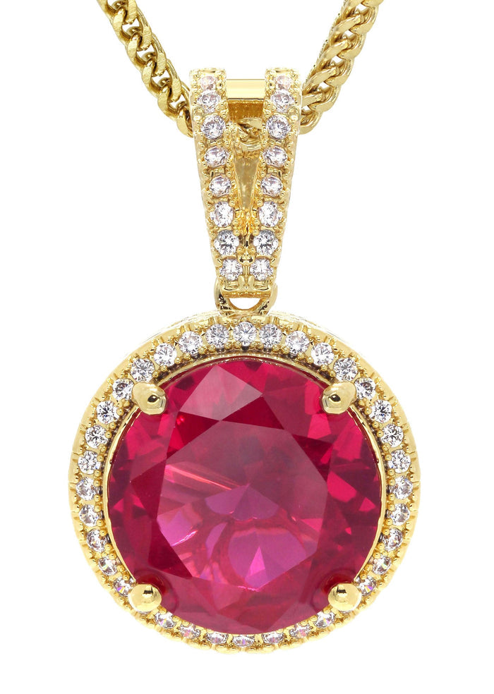 Mens Gold Plated Franco Chain & Ruby Pendant | Appx. 15.4 Grams
