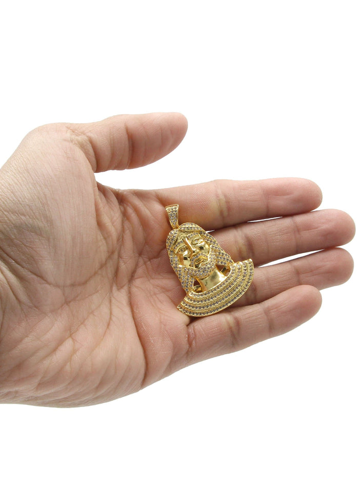 Mens Gold Plated Jesus Head Pendant | 14.1 Grams