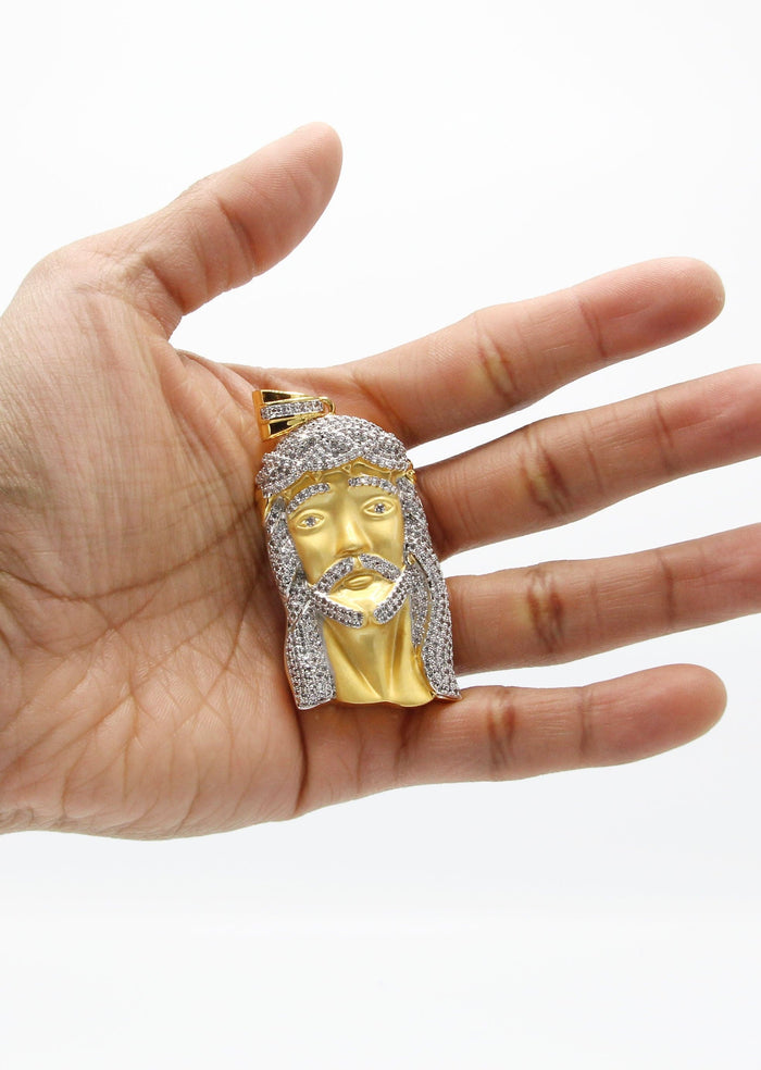 Mens Gold Plated Jesus Head Pendant | 34.4 Grams