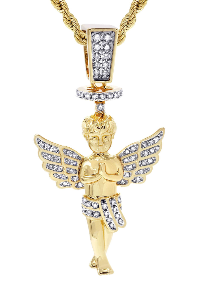Mens Gold Plated Rope Chain & Angel Pendant | Appx. 14.2 Grams