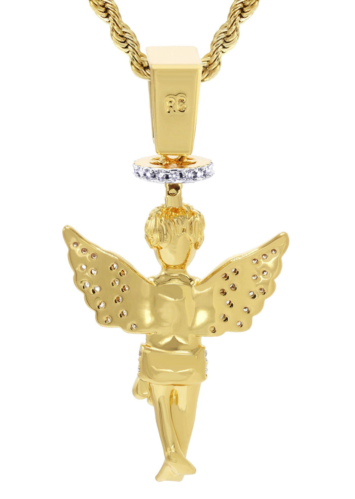 Mens Gold Plated Rope Chain & Angel Pendant | Appx. 14.2 Grams