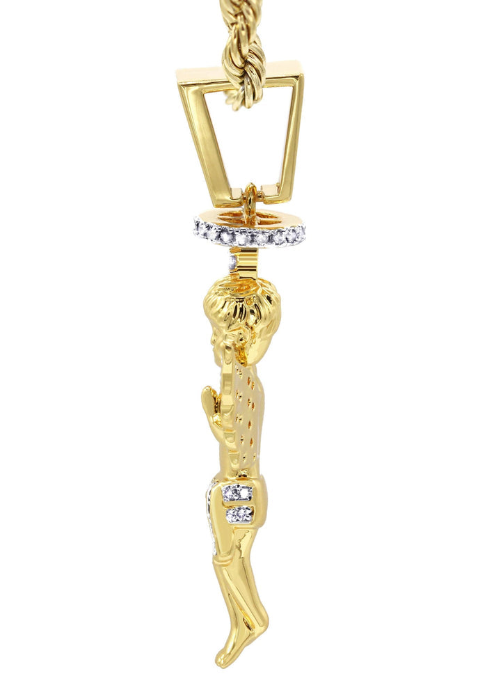 Mens Gold Plated Rope Chain & Angel Pendant | Appx. 14.2 Grams