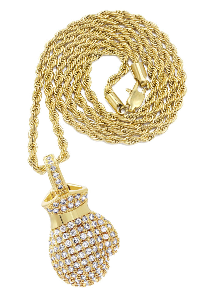 Mens Gold Plated Rope Chain & Boxing Glove Pendant | Appx. 20.2 Grams