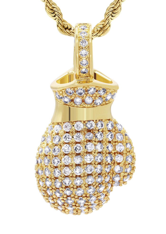 Mens Gold Plated Rope Chain & Boxing Glove Pendant | Appx. 20.2 Grams