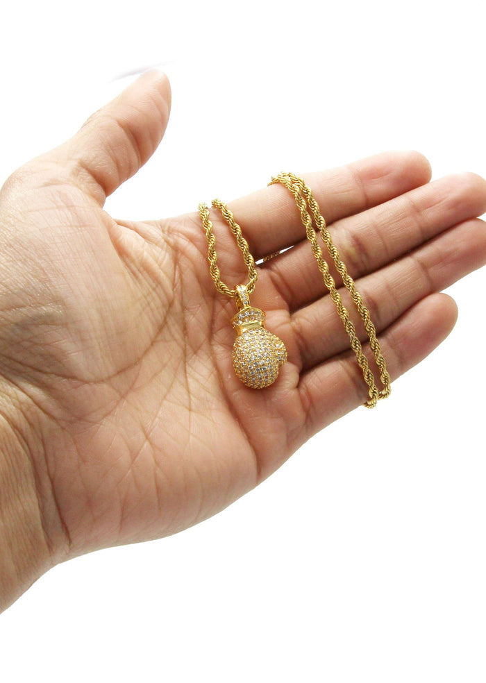 Mens Gold Plated Rope Chain & Boxing Glove Pendant | Appx. 20.2 Grams