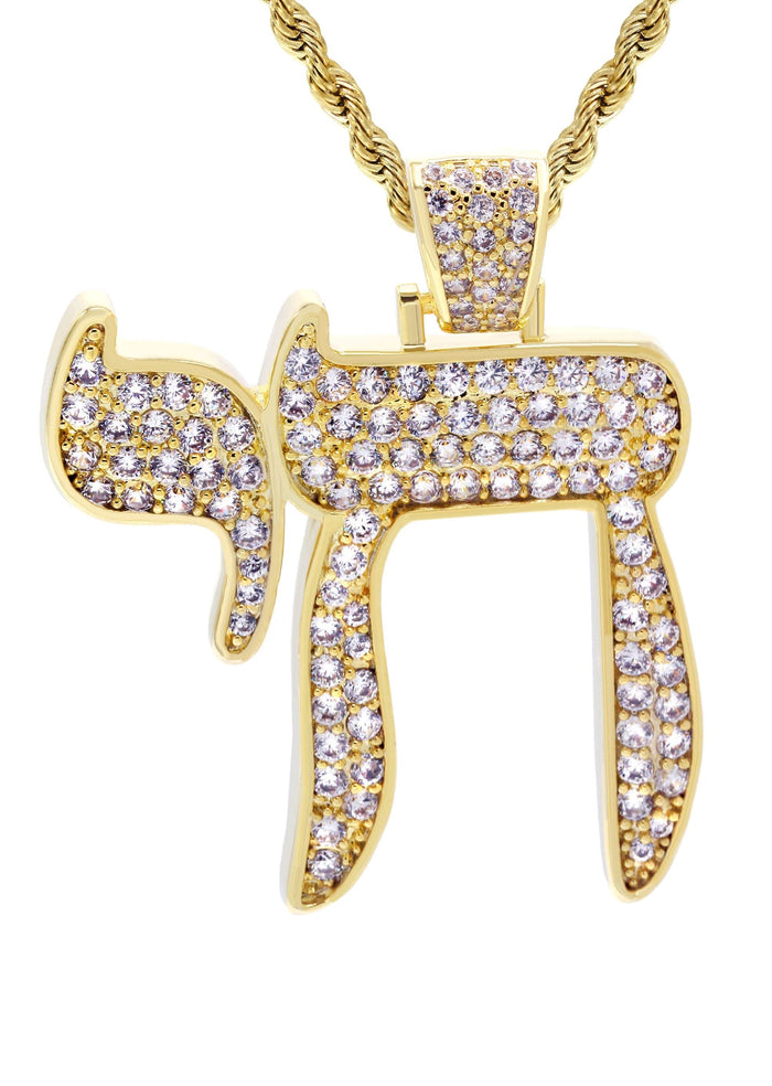 Mens Gold Plated Rope Chain & Chai  Pendant | Appx. 19.4 Grams