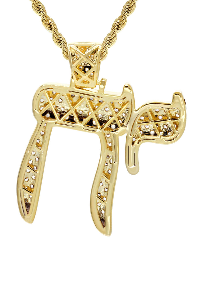 Mens Gold Plated Rope Chain & Chai  Pendant | Appx. 19.4 Grams