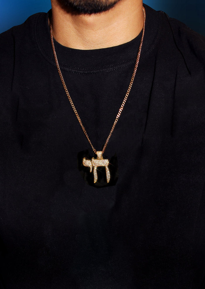 Mens Gold Plated Rope Chain & Chai  Pendant | Appx. 19.4 Grams