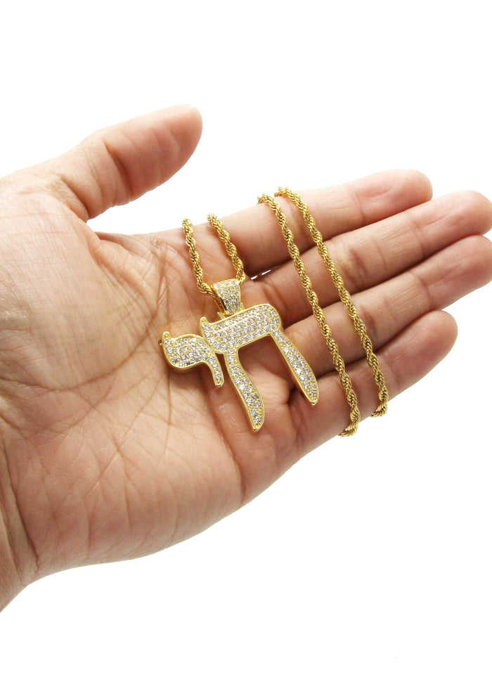 Mens Gold Plated Rope Chain & Chai  Pendant | Appx. 19.4 Grams