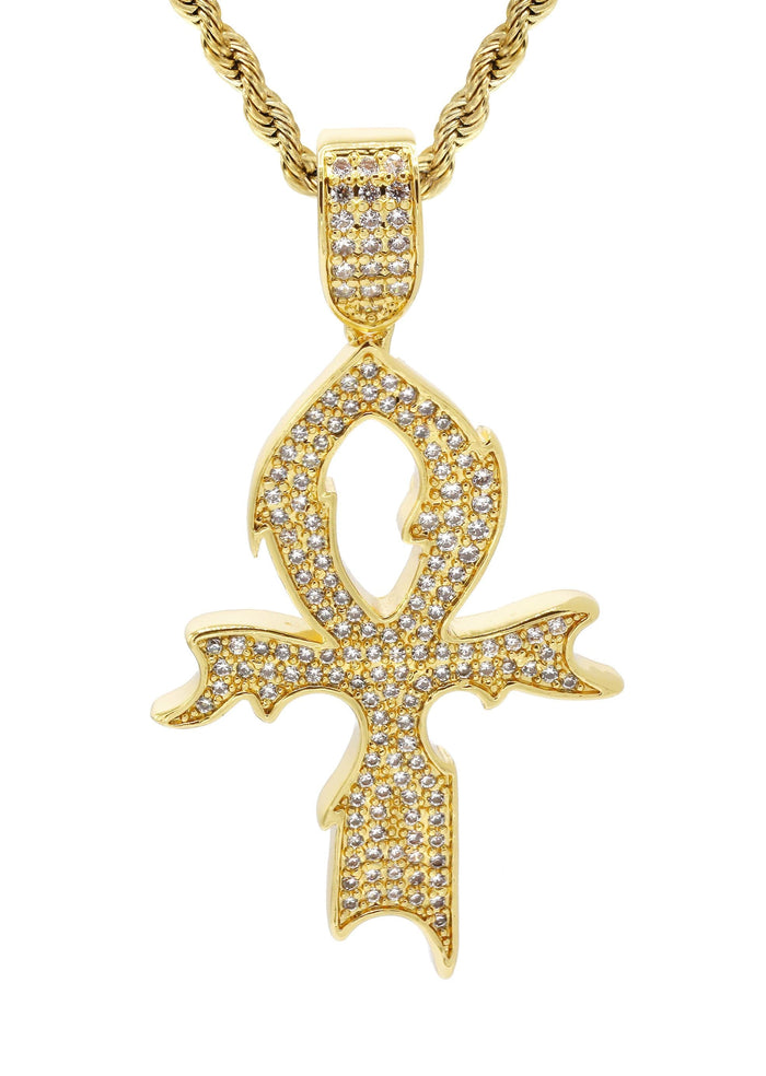 Mens Gold Plated Rope Chain & Cross Pendant | Appx. 13.4 Grams