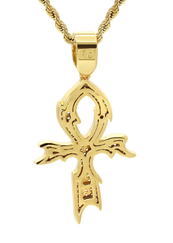 Mens Gold Plated Rope Chain & Cross Pendant | Appx. 13.4 Grams