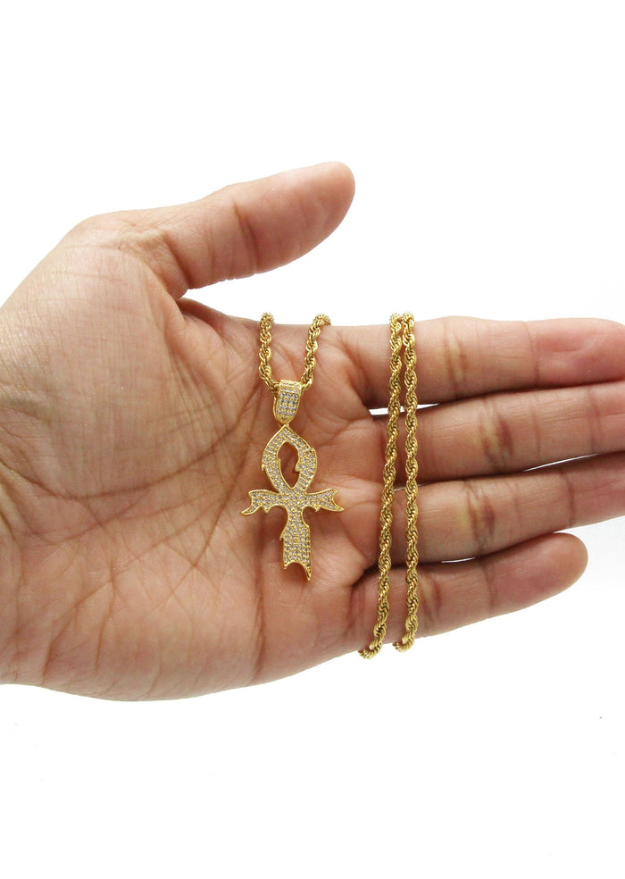 Mens Gold Plated Rope Chain & Cross Pendant | Appx. 13.4 Grams
