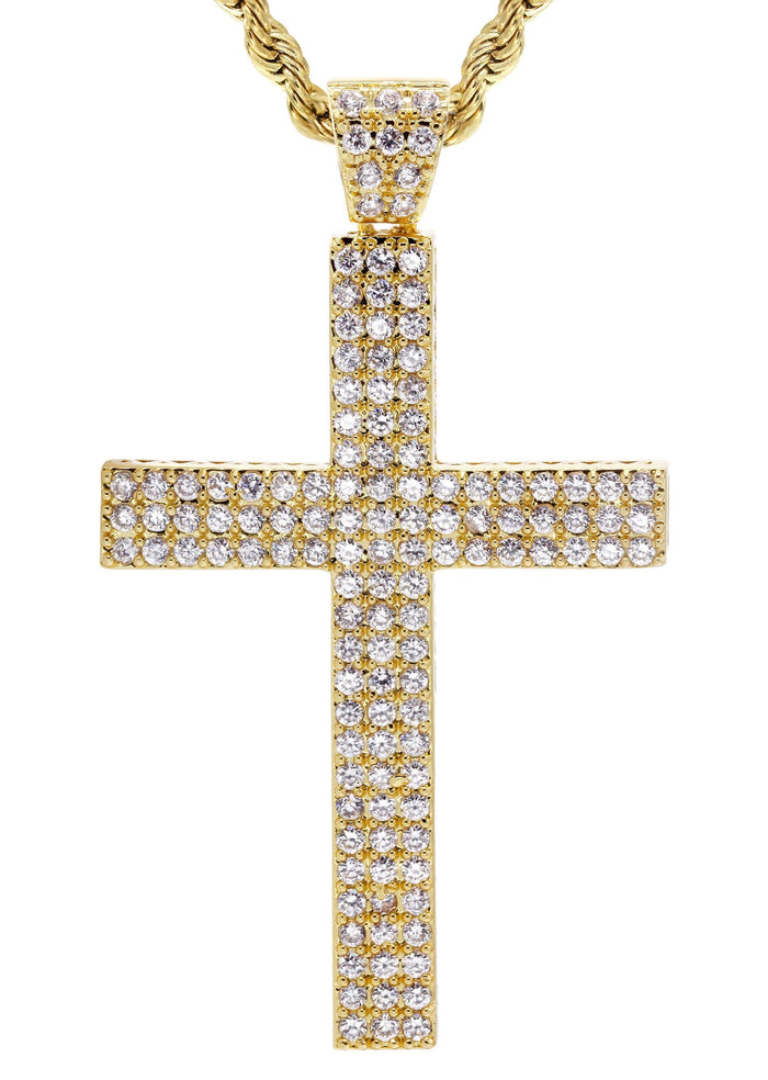 Mens Gold Plated Rope Chain & Cross Pendant | Appx. 19.9 Grams