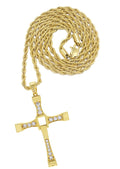 Mens Gold Plated Rope Chain & Cross Pendant | Appx. 26.7 Grams