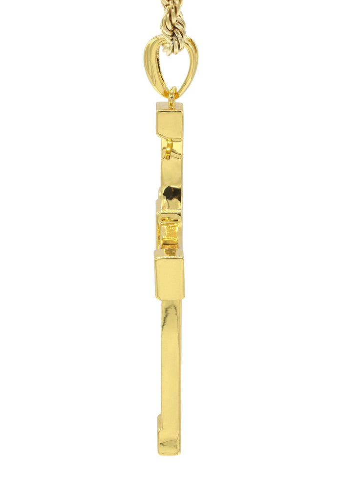 Mens Gold Plated Rope Chain & Cross Pendant | Appx. 26.7 Grams