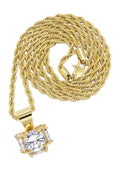 Mens Gold Plated Rope Chain & Cubic Zirconia Pendant | Appx. 19 Grams